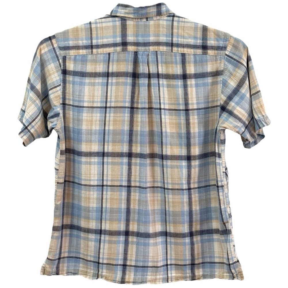 Izod Men’s Plaid Short Sleeve Button Down Linen Cotton Blend Shirt Sz L - Picture 2 of 5